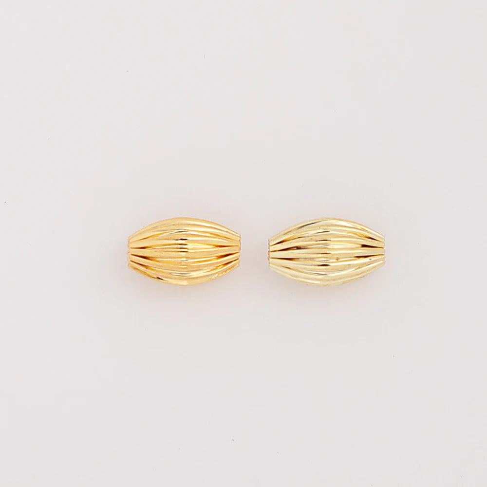 18k Gold Plated Brass Beads 14K Gold Striped Spacer Bead Color Preservation Oval Pumpkin Beads