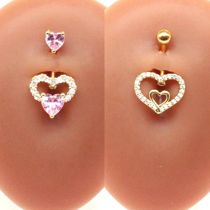 Gaby New Cute Heart Shape Belly Button Ring Stainless Steel Body Piercing Jewelry with Gold Plating Wholesale