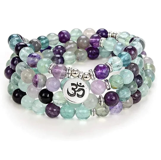 Natural Fluorite 6mm Mala Beads Bracelet 108 Spiritual Necklace Meditation Jewelry for Men Women Yoga Bracelet Necklace