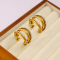 YF6320 Fashion Stainless Steel 18k Gold Plated C Shaped Double Layer Zircon Waterproof Non Tarnish Women Earrings