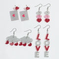 Wholesale New Bling Silver Glitter Romantic Heart Tassel Love Letter Weather Acrylic Dangling Earrings for Valentine's Day Gifts