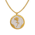 Women Fashion Stainless Steel 18k Gold Plated Chain White Rose Flower Round Pendant Necklace Jewelry Necklaces