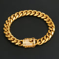 Hip Hop Jewelry Waterproof 12mm PVD Plated Gold Color Stainless Steel Zircon Iced Out Cuban Bracelet for Men