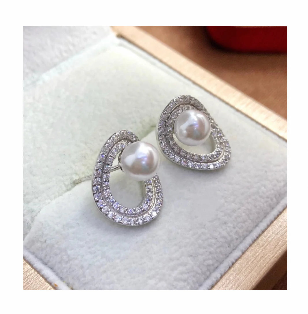 E1912 6-7mm DIY Natural Freshwater Pearl Charm Earrings Mounting Accessory 925 Sterling Silver Gold Plated  Jewelry for Women