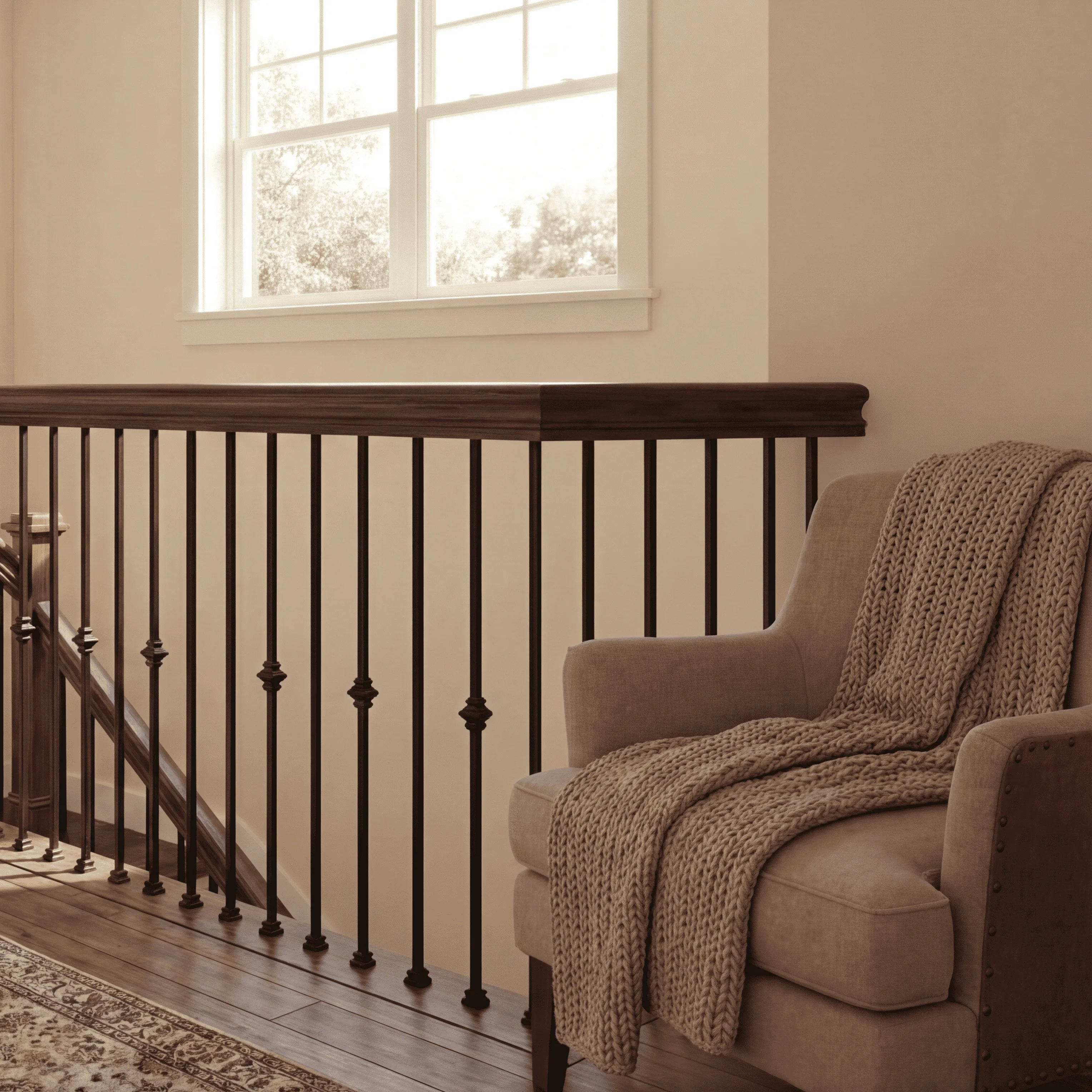 Modern Indoor Single Knuckle Wrought Iron Stair Railing Baluster Decorative Indoor Balustrades & Handrails