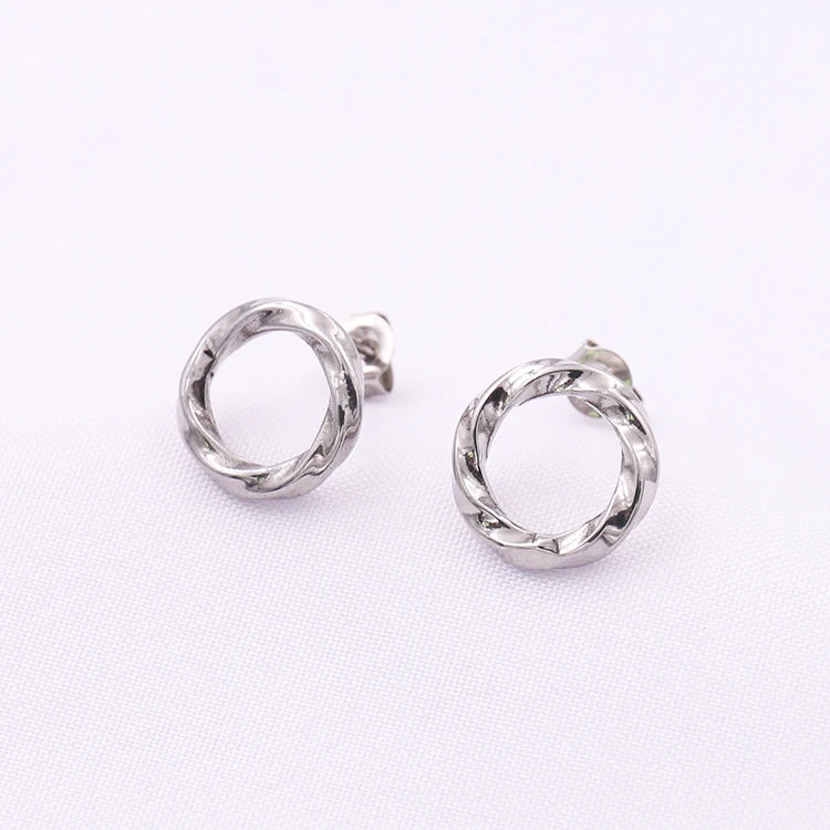 Wholesale Fashion Simple Smooth Thick Small Round Twisted Line Earrings Hollow Circle Stainless Steel Earrings for Women