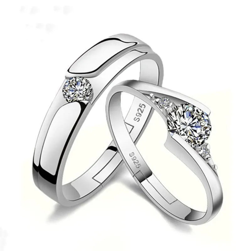 2 Pcs/set Trendy Shining Cubic Zircon Diamond Wedding Ring Engagement Ring Open Adjustable Couple Rings Valentine's Day Gift