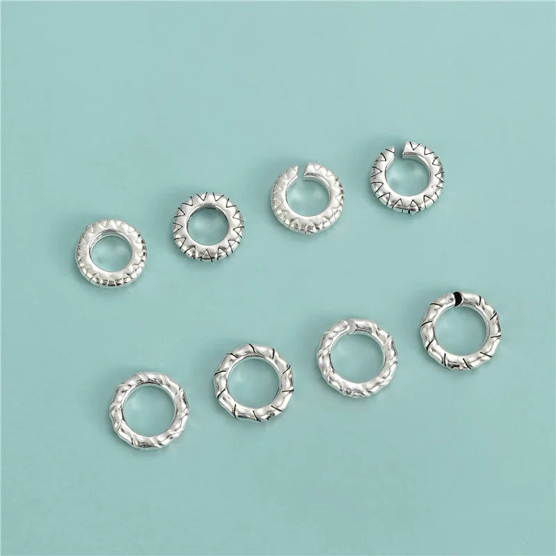 Bulk 925 Sterling Antique Silver Textured Closed Jump Rings Connector Links for DIY Jewelry Making 8.7mm 9.7mm