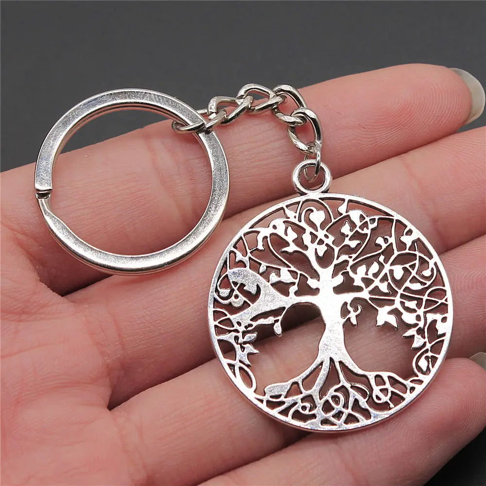 Tree of Life Pendant Metal Key Chains Holder Antique Brass Tree Charm Bag Accessories Family Friendship Car Key Chain