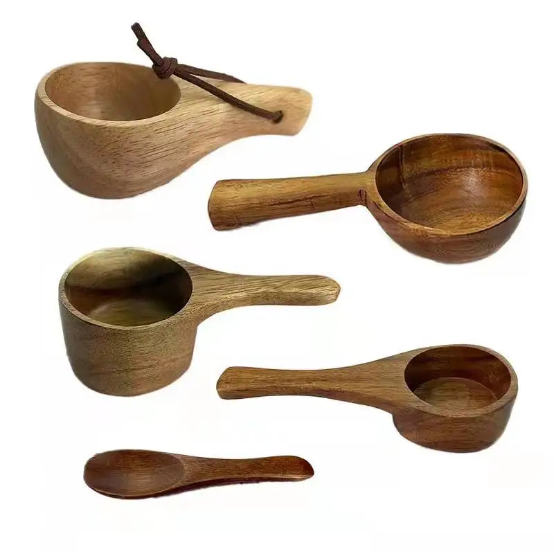 Direct Sales Vintage Handmade Beech Wood Coffee Mug and Measure Cup Set-Heat Resistant Eco-Friendly Gift