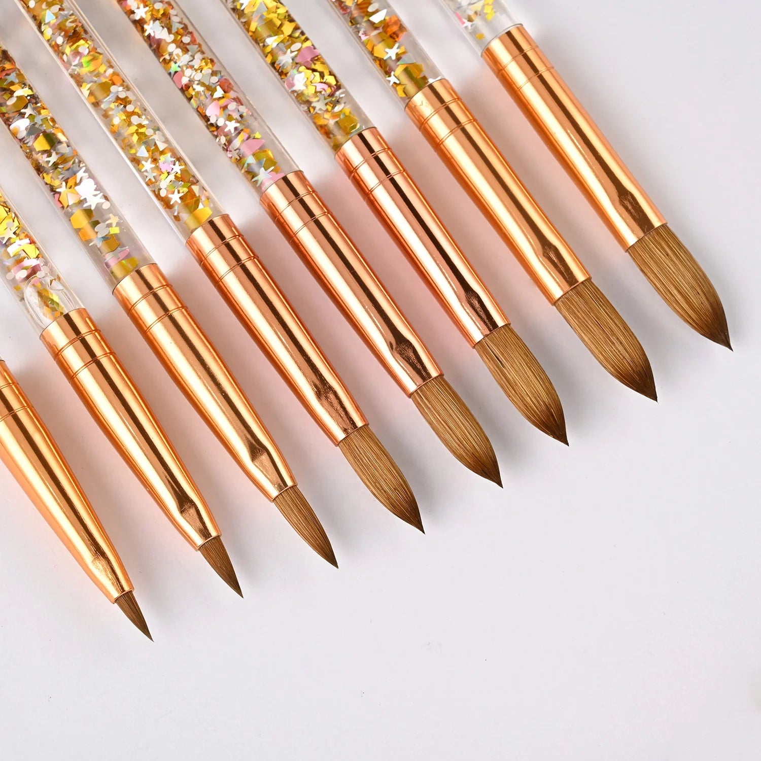KEMEISI Professional Nail Powder Brush Rose Gold Acrylic Handle Kolinsky Hair Brass Ferrule Easy Apply OEM Accepted Size 16