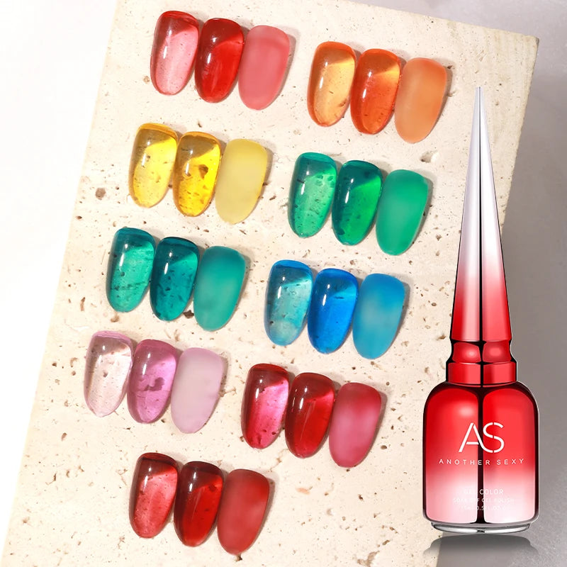 As Nail Supplies Private Label 9 Colors Amber Glass Transparent Gel Nail Polish 15ml Nail Soak off UV Varnish Verniz Gel Polish
