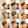 5 Pcs New Bohemian Vintage Colorful Handmade Wooden Bead Elastic Bracelet Bangle Set for Women Fashion Jewelry