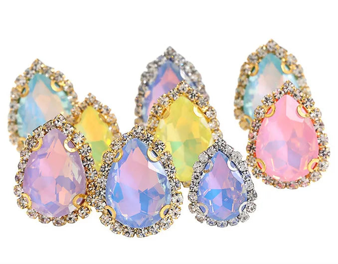 WYSE Wholesales 10*14mm Colorful Flat Back Drop Stone With Cup Chain Rhinestone Opal Mocha DE Glass