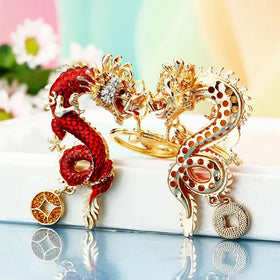 Chinese Style Zodiac Dragon Car Key Chain Metal Women's Bag Pendant Key Chain Ring Creative Diamond-encrusted Gift
