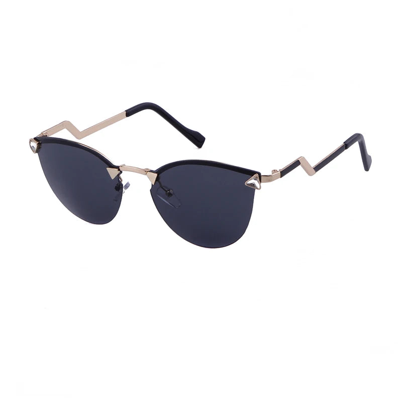 ADE WU STY8852 Trendy Diamond Frameless Sunglasses Large Slim  Glasses Personality Wavy Leg Brand Design Clear Lens UV400 Shades