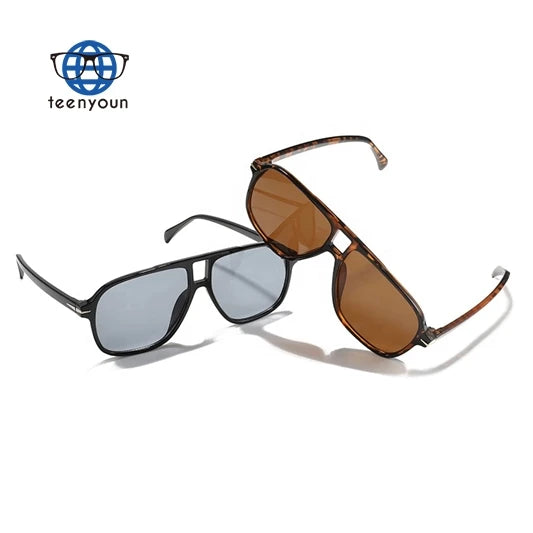 Teenyoun Luxury Retro Double Bridge Men Pilot Sunglasses 2023 New Women Big Frame Shades Unisex