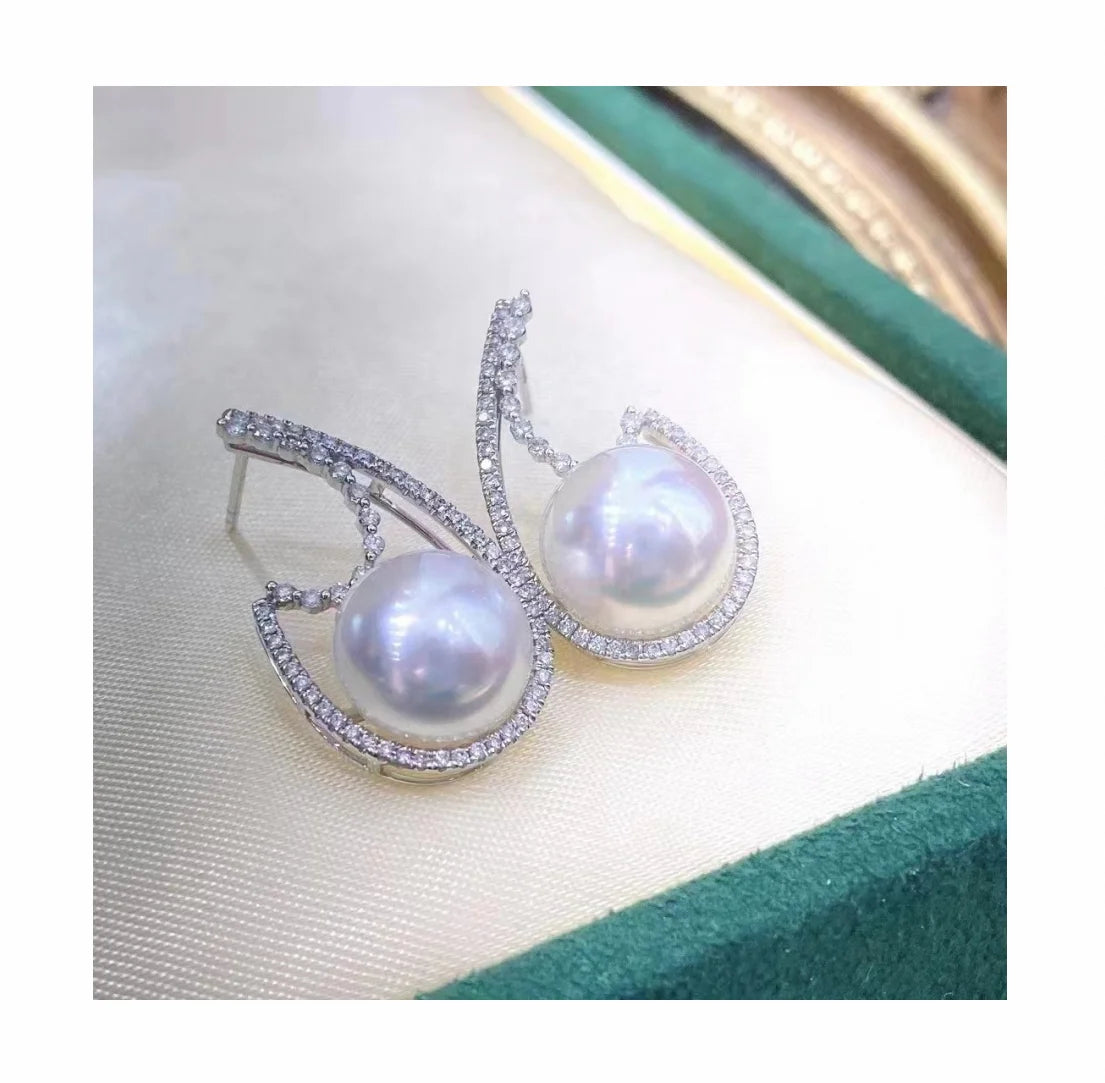 E1889 10-11mm DIY Natural Freshwater Pearl Charm Earrings Mounting Accessory 925 Sterling Silver Gold Plated  Jewelry for Women