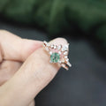 Abiding Jewelry Custom Western Style 925 Sterling Silver Round Moss Agate Ladies Wedding and Engagement Hand Ring Set