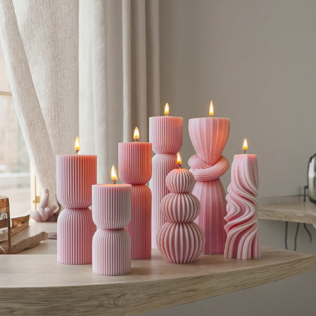 J-1178 10 Styles Striped Cylinder Candle Silicone Mold Ball Wave Hourglass GeometricTwist Swirl Mould Soy Wax Candle Moulds