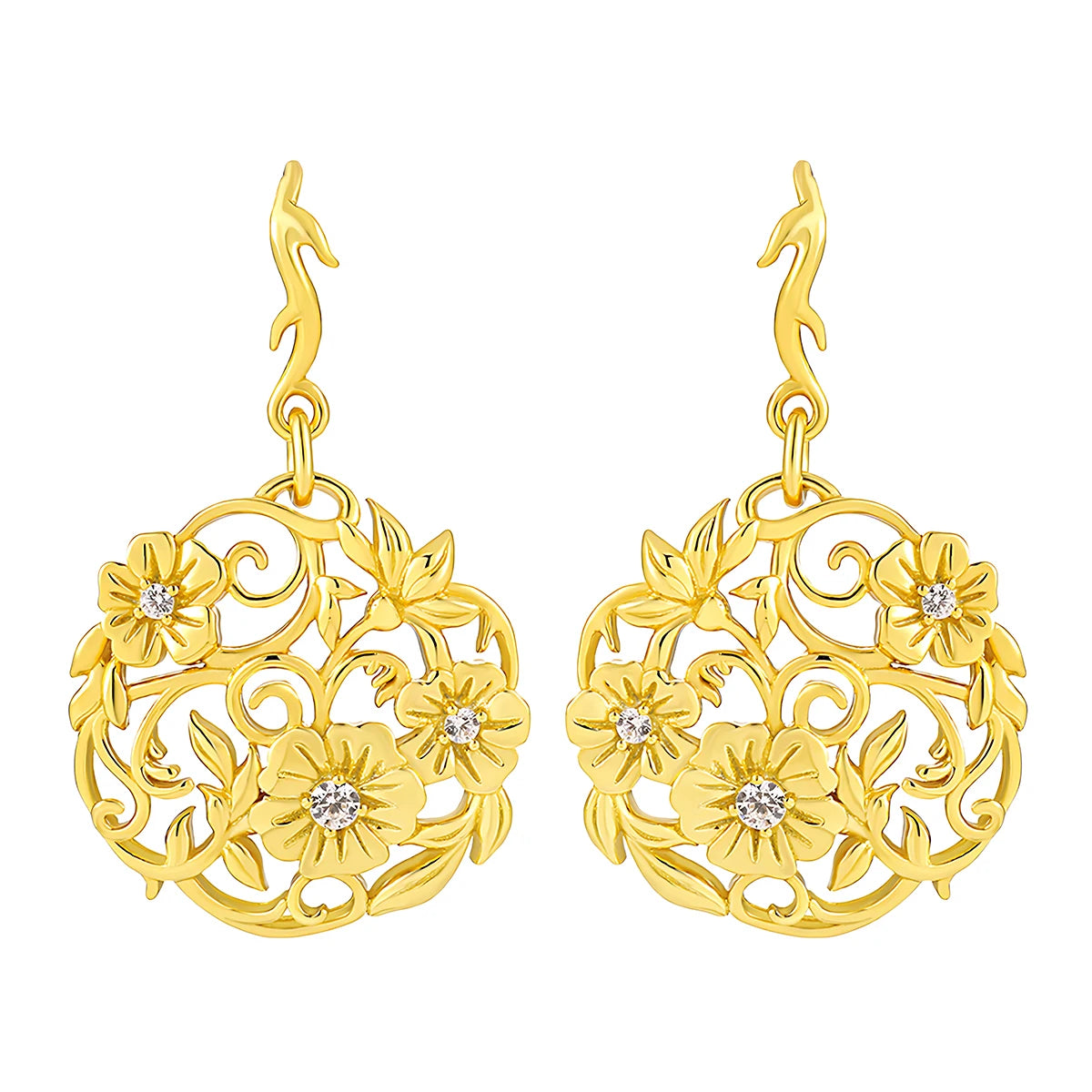 18K Gold Plated Round Filigree Floral Hooks Earrings With Zircon Womens Designer Earring Custom 925 Sterling Silver Fine Jewelry