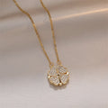 Wholesale Women Stainless Steel Fashion Jewelry Love Bling Design Zircon Four Leaf Clover Pendant Necklace