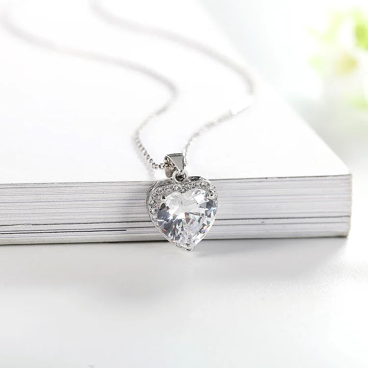 Christmas Gift 925 Sterling Silver Rhodium Plated Pendants Beautiful Large Love Heart Rhinestone Pendant