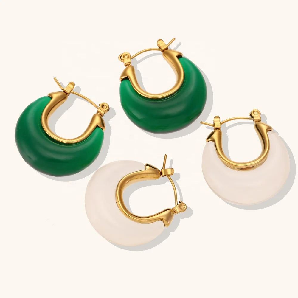 Dingran Glamour Fashion round Acrylic Hoop Earrings High Quality Stainless Steel Jewelry Trendy Colorful Stylish Design