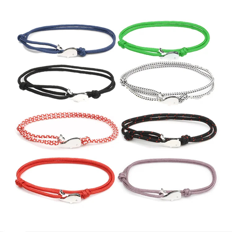 Navy Style Camping Parachute Cord BraceletWhale Tail Viking Men Women BraceletWrap Metal Hooks Adjustable Clasp Rope Bracelet