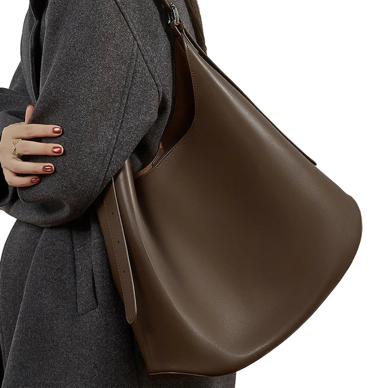 Women's Vintage Lady Fashion Genuine Leather Tote Bags Polyester Lining Customizable Design Autumn/Winter Season Large Capacity