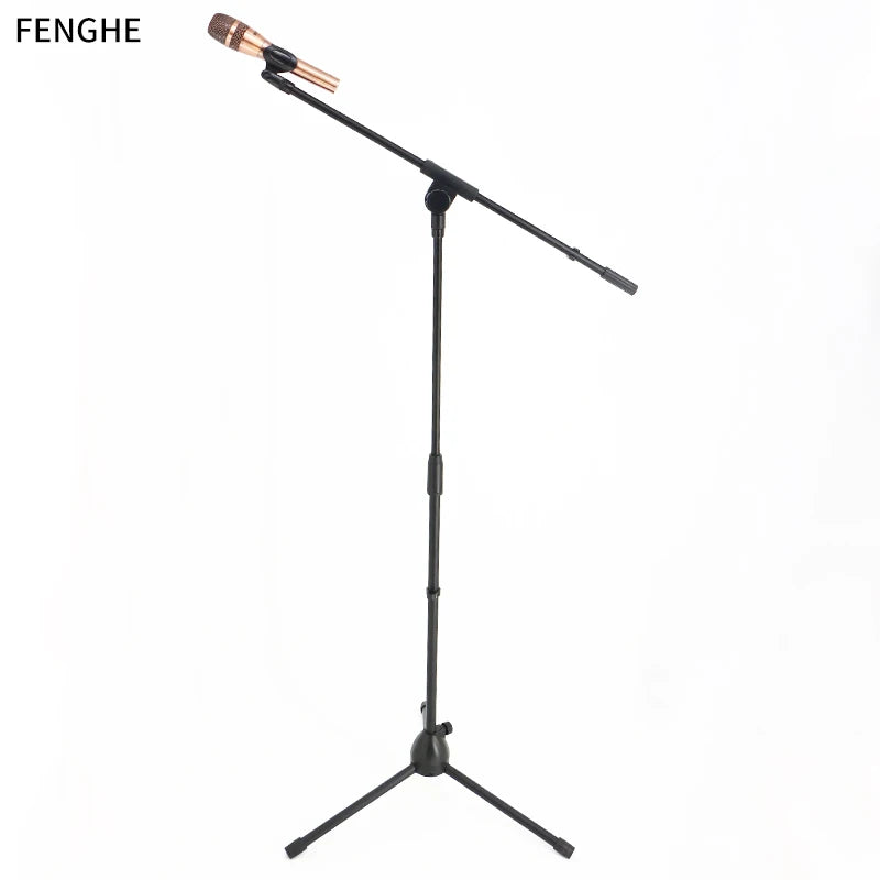 Adjustable Foldable Iron & Plastic Black Desktop Mic Stand with Shock Mount-80-185cm Height for Podcasting & Live Streaming