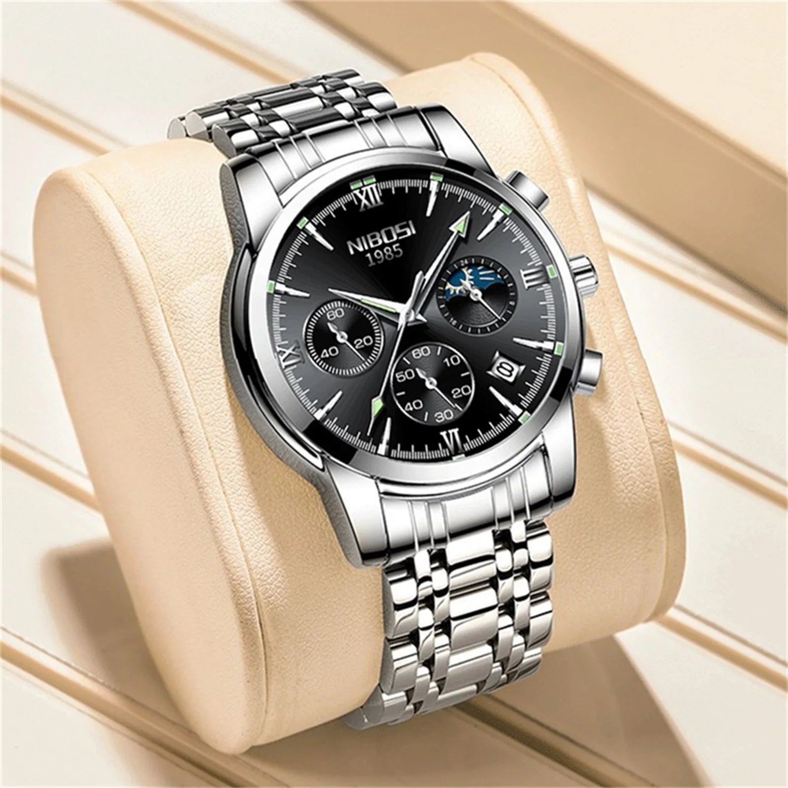Custom Luxury Stainless Steel Band Business Waterproof Luminous Automatic Watches Men's Calendar Quartz Wrist Watch for Men
