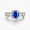 Classic 925 Sterling Silver Ring with Central Sapphire and White Stone Surround for Women's Everyday Wear for Wedding and Party