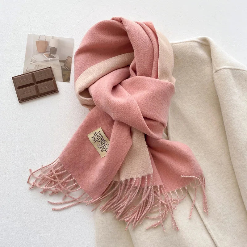 Wholesale Solid Winter Pashmina Shawl Thick Women Soft Imitation Cashmere Poly Winter Scarf With Fringe for Women