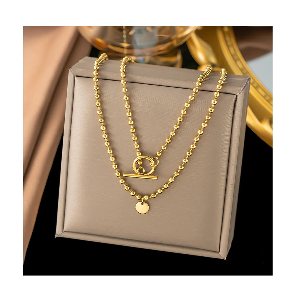 Wholesale 316L Stainless Steel Multi Double Layer Disk Pendant Necklace for Women Trendy Necklace Jewelry Accessory