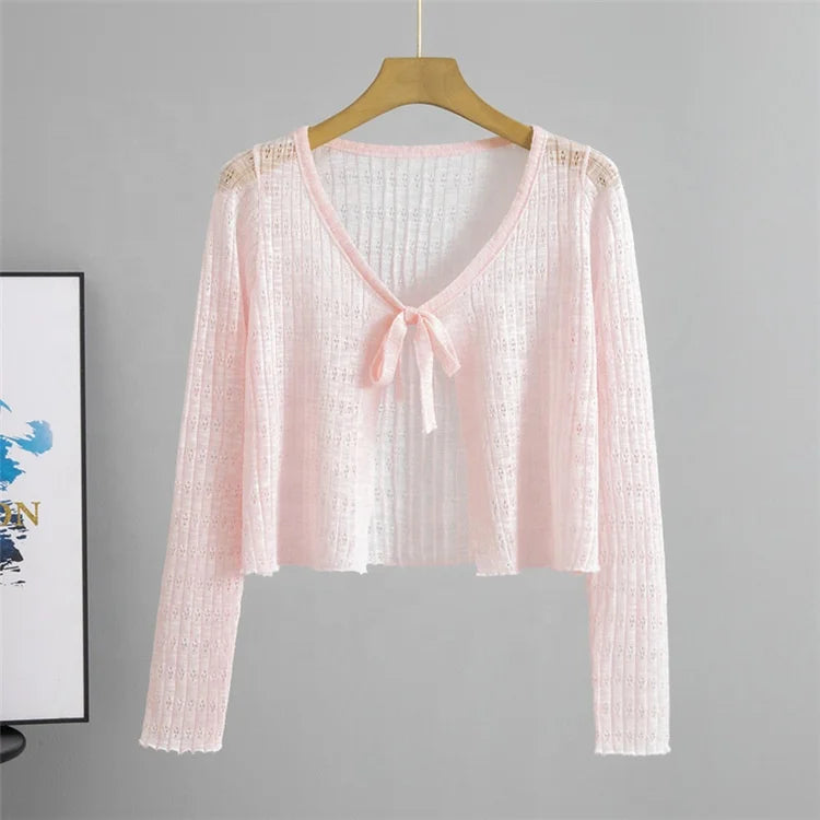 Fashion Hollow Thin Sunscreen Sweater Women's Summer 2025 New Chic Short Long Sleeve Loose Cardigan Top