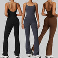 Custom Logo Women's Activewear Yoga Jumpsuits Flare Sleeveless Spaghetti Strap Backless Workout Bodysuit Rompers