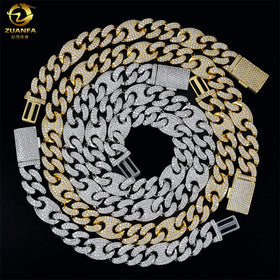 Zuanfa Jewelry Hip Hop Iced Out Miami Cuban Link Thick Solid 925 Silver VVS Moissanite Cuban Chain