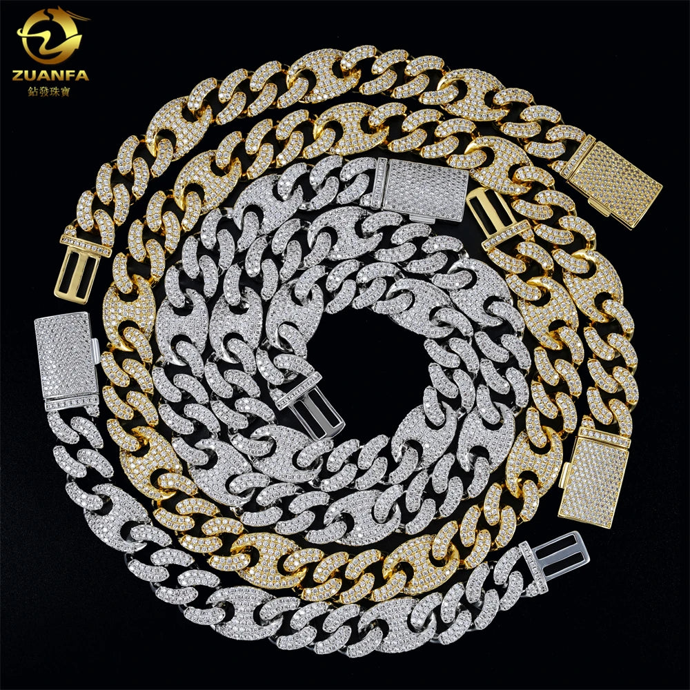 Zuanfa Jewelry Hip Hop Iced Out Miami Cuban Link Thick Solid 925 Silver VVS Moissanite Cuban Chain
