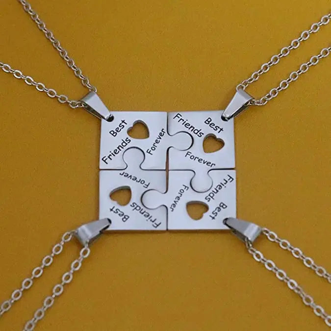 SC 4 Pcs Puzzle Best Friends Necklace Hollow Heart Engraved Words Necklace Matching BFF Pendant Necklace for Women Men