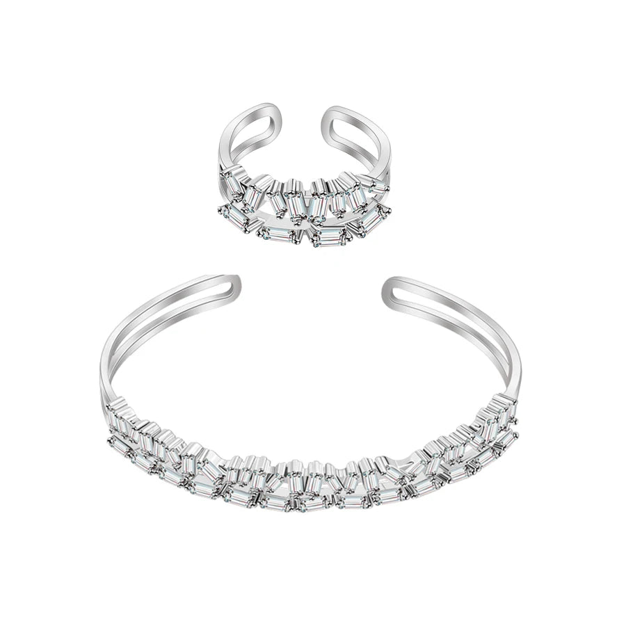 Best Sale Designer Famous Brands Cubic Zirconia Open Bracelet and Ring Jewelry Set for Women