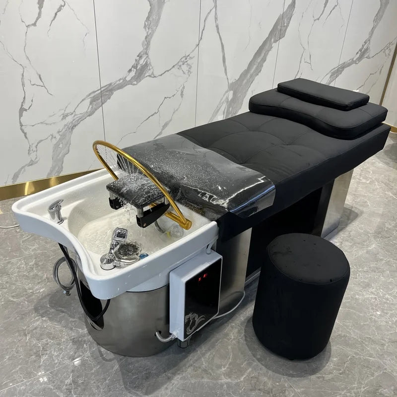 High Quality Stainless Steel Base Shampoo Chair with Storage Water Circulation for Barber Shops Dining Park & Exterior Use