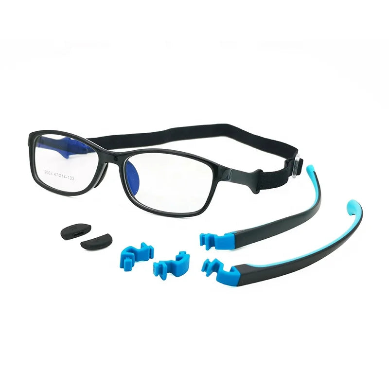 Custom Logo TR90 Silicone Sports Glasses Fast Delivery Unique Middle Size Adjustable Strap Available Blue Pink Green Colors-9012