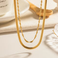 Waterproof Water-wave Chain and Herringbone Non Tarnish Stainless Steel Double Layered Chain Necklace