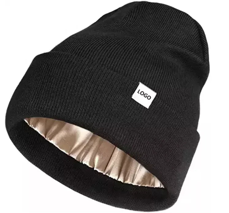 Custom Label Patch Stain Lined Acrylic Knit Cuff Beanie Hat Solid Color Winter Warm Knitted Ski Skull Cap