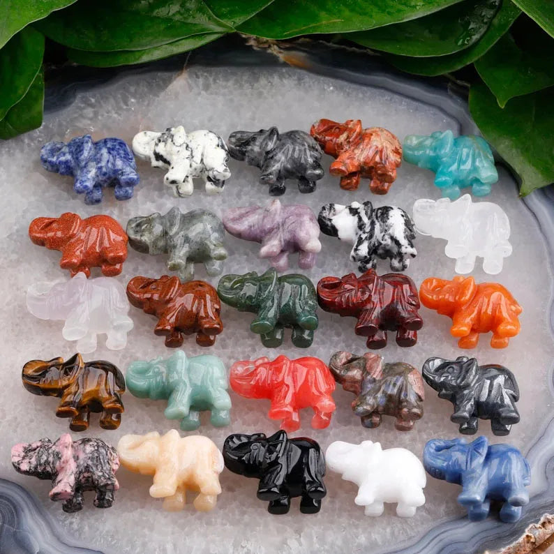 Natural Stone Crystal Hand Animals Carved Healing Stone Rose Quartz Lapis Elephant Statue Crystal Religious Statues Stone Decor