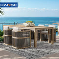 Outdoor Garden Used Restaurant Furniture Outdoor Large Rattan Teak Wood Tables Dining Set With Chairs