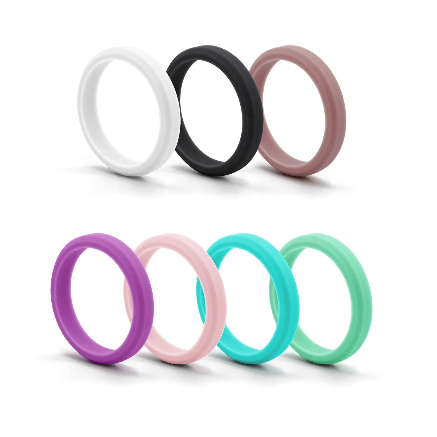 6 Pack Set 5.7mm Edge Thin Double Color Set Silicone Rings Women Custom Logo Color Silicone Sports Kids Rings