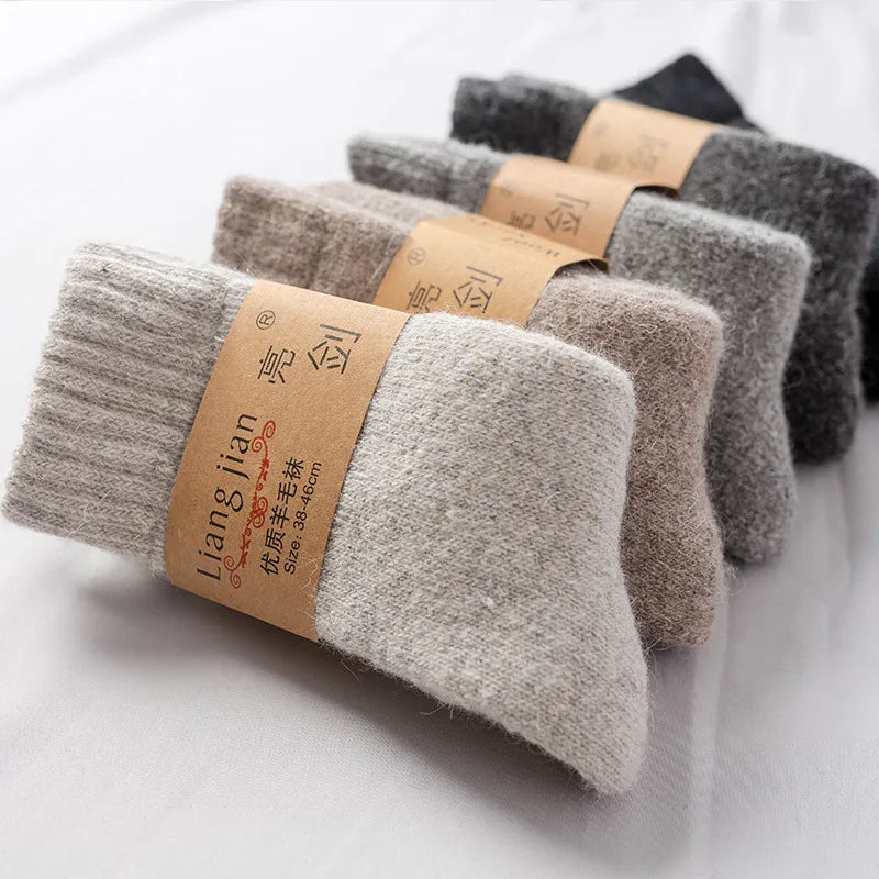 Outdoor Autumn Winter Men Thick Warm Ski Hiking Plain Solid Color Wool Socks Sock Winter Premium