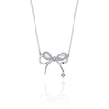 Real Silver Shiny Zircon Bowknot Pendant Necklace Sparkling Elegant Pendant Necklace for Women